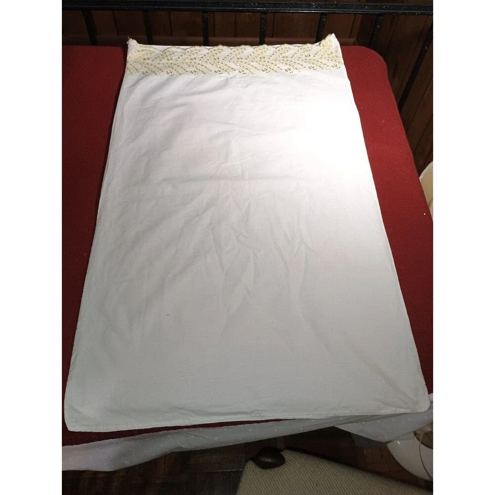 Pair of standard pillowcases cotton yellow eyelet embroidered cottagecore shabby